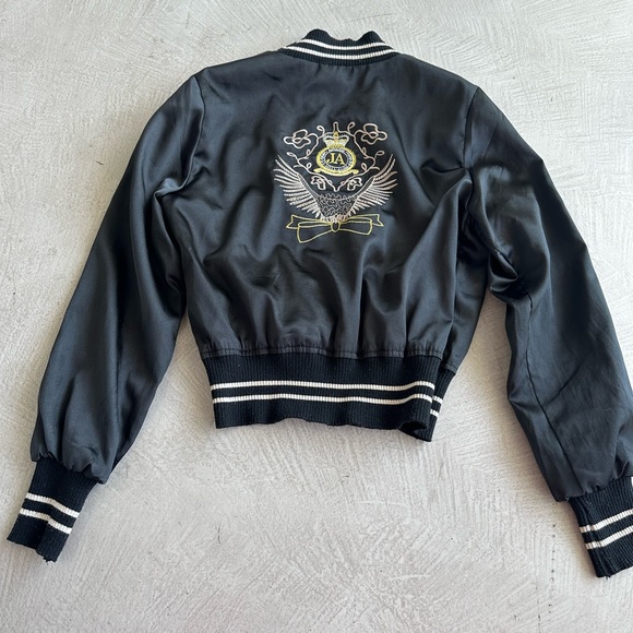 Dolce & Gabbana Vtg. Y2K black satin Bomber jacket embroidery Logo S - Picture 15 of 15